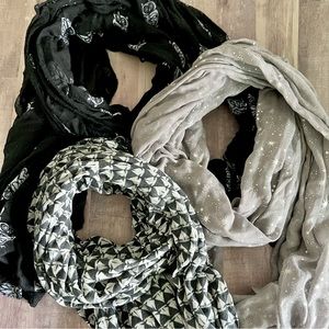 Cute black Grey Print Scarf Lot Owl Star Boat